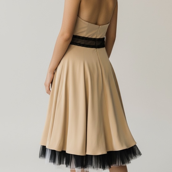 Fouy Chov Beige Halter Neck Cocktail Dress - Size 12 - Picture 3 of 10